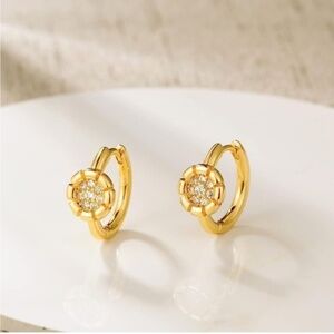 GOLD 14k Gold Plated Flower Hoop Earrings